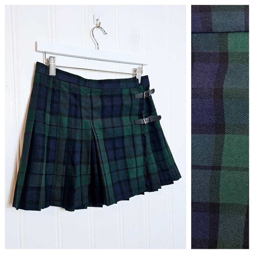 Vintage Tommy Hilfiger Skirt 5 Black Watch Tartan Plaid Pleated Wrap Y2K Grunge
